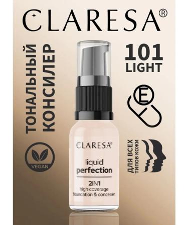 CLARESA Tonal base and concealer Liquid Perfect 2B1 No. 101 Light