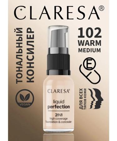 CLARESA Tonal base and concealer Liquid Perfect No. 102 Warm Medium