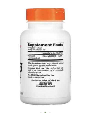Doctor's Best Vitamin D3 Vitamin D3 5000 IU 360 Capsules - Buy Online on GoSupps.com