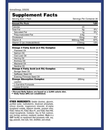Animal Omega fatty acid complex 30 servings - Buy Online on GoSupps.com