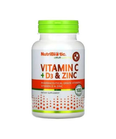 NutriBiotic Immunity vitamins C + D3 and zinc 100 capsules