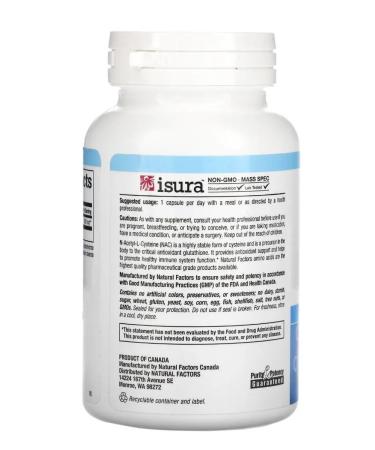 Natural Factors NAC n-acetyl-l cysteine 600 mg 60-Vegetarian capsules - Buy Online on GoSupps.com