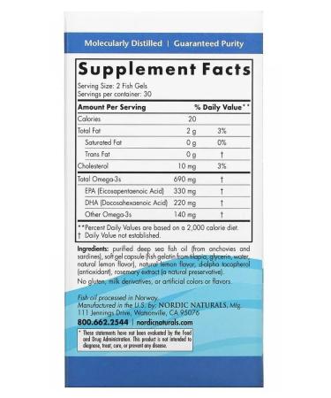 Nordic Naturals Omega-3 with lemon taste 345 mg 60 capsules - Buy Online on GoSupps.com