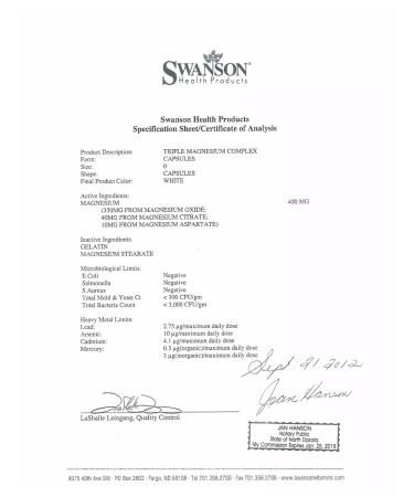 Swanson Triple Magnesium Complex 400 mg 100 capsules - Buy Online on GoSupps.com