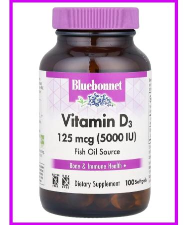 Bluebonnet Nutrition Vitamin D3 125 g (5000 IU) 100 soft tablets