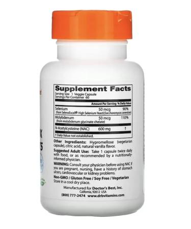 Doctor's Best N-acetylcistain (NAC) for detoxification 60 capsules - Buy Online on GoSupps.com