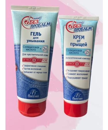 Cream + gel for washing from acne