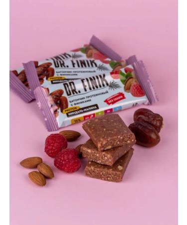 DrFinik Protein bars without sugar with raspberries and almonds 6 pcs - Buy Online on GoSupps.com