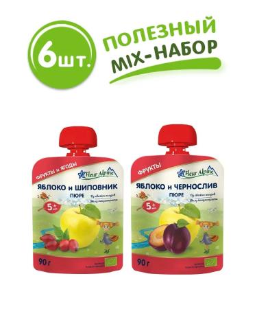 Fleur Alpine Baby puree: apple prunes + apple rose hips 6 pcs. 90 g each