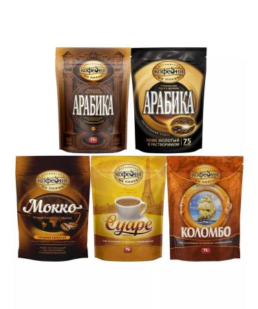 Moscow Coffee Shop on Shares Coffee soluble sublimated set of 5 tastes in M in 75g