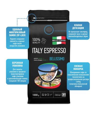 BELLO COFFEE Coffee in grains 1 kg of arabica 100% ITALY ESPReso Bellissimo - Buy Online on GoSupps.com