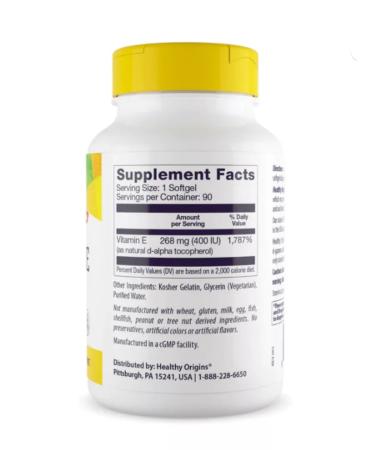 Healthy Origins Vitamin E Vitamin E 400 IU 90 capsules - Buy Online on GoSupps.com