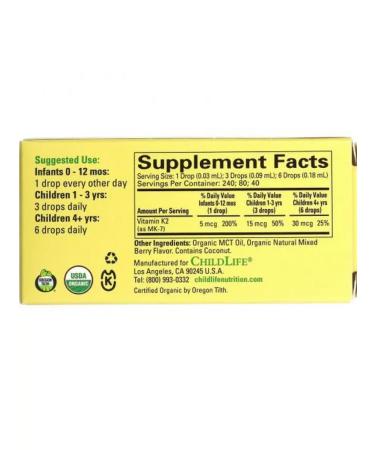 ChildLife Vitamin K2 in drops berry taste 5 g 7.5 ml - Buy Online on GoSupps.com