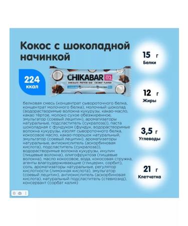 CHIKALAB Bank Protein Chikabar 60 g - 20 pcs (coconut) - Buy Online on GoSupps.com