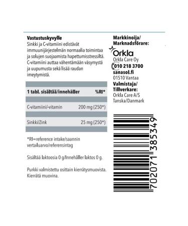 SUOMI Sana-Sol zinc + vitamin C 200 tablets - Buy Online on GoSupps.com