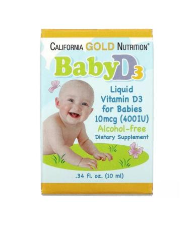 California Gold Nutrition Vitamin D3 for children in drops without alcohol 400 IU 10ML