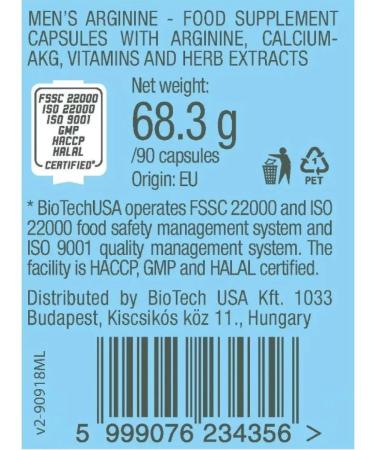 BioTechUSA Biotech vitamin complex for men Mens Arginine 90pcs - Buy Online on GoSupps.com