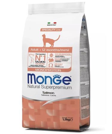 MONGE Adult cat dry food for adult cats with salmon 1.5 kg - Buy Online on GoSupps.com