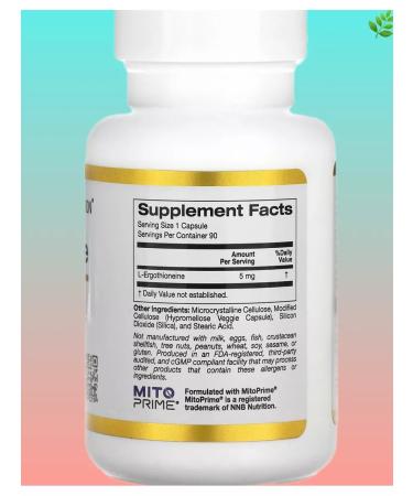 California Gold Nutrition Ergotionein 5 mg 90 plant capsules - Buy Online on GoSupps.com
