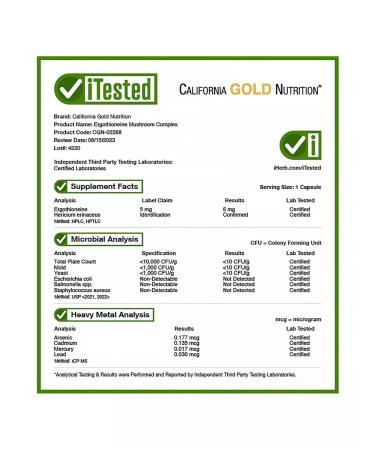 California Gold Nutrition Mushroom complex + ergotionein 90 plant capsules - Buy Online on GoSupps.com