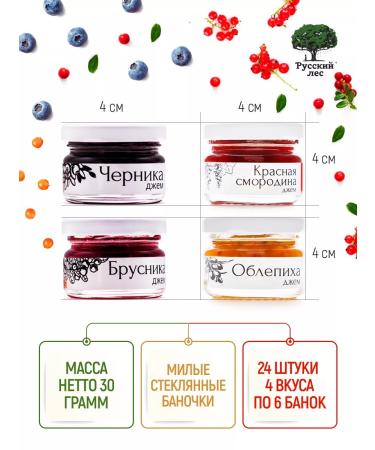 Russian forest Jam Assorted premium without sugar banks 25 g x 24 pcs - Buy Online on GoSupps.com