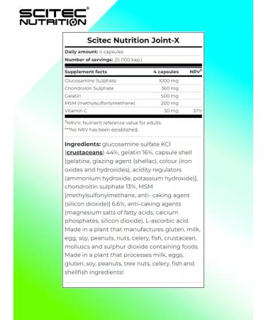 Scitec Nutrition Joint-X Glucosamine chondroitin MSM vitamin C 100 capsules - Buy Online on GoSupps.com