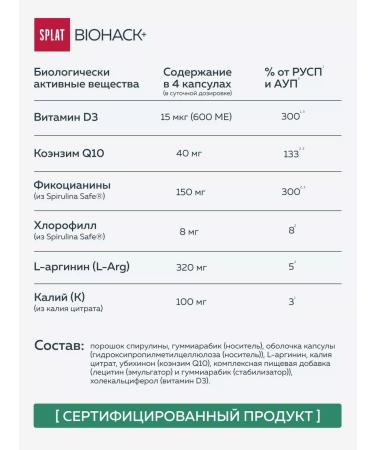 SPLAT Spirulina 1000mg+Coenzym Q10 D3 L-Arginine vitamins BAD 90pcs - Buy Online on GoSupps.com
