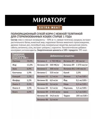Miratorg Extra food with a veal for sterilized cats 1.2 kg 6 pcs - Buy Online on GoSupps.com