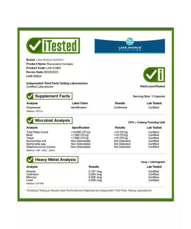 Lake Avenue Nutrition Complex with resveratrol 500 mg 250 capsules - Buy Online on GoSupps.com