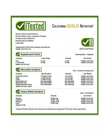 California Gold Nutrition Zinc-L-carnosine 90 capsules - Buy Online on GoSupps.com