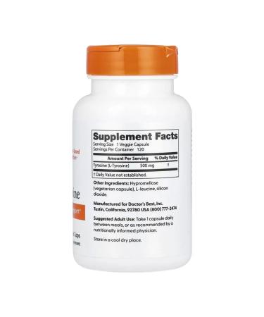 Doctor's Best L-tyrosin 500 mg 120 vegetarian capsules - Buy Online on GoSupps.com