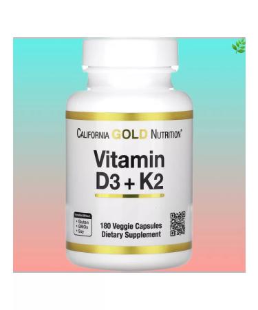 California Gold Nutrition Vitamins D3 and K2 180 capsules