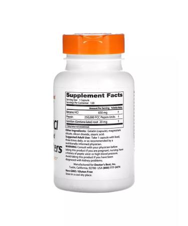 Doctor's Best Betingidrochloride Pepsin and bitterness 120 capsules - Buy Online on GoSupps.com