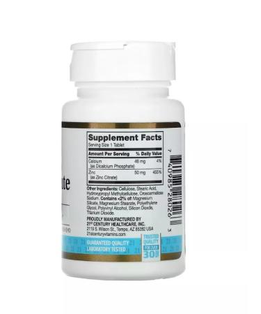 21st Century zinc citrate 50 mg 60 tablets - Buy Online on GoSupps.com