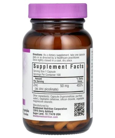 Bluebonnet Nutrition Picoline zinc 50 mg 100 plant capsules - Buy Online on GoSupps.com