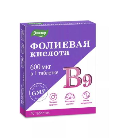 Evalar Folic acid with vitamins B12 and B6 tablets 220 mg 40pcs