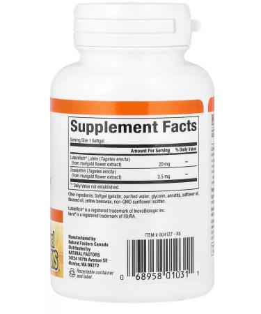 Natural Factors LUTEIN 20 Mg 30 Softgels 3.5 Zeaxanthin - Buy Online on GoSupps.com