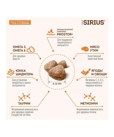 SIRIUS Dry food for sterilized cats duck with cranberry 10 kg - Buy Online on GoSupps.com