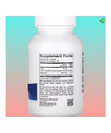 Lake Avenue Nutrition Luthein 10 mg 180 plant capsules - Buy Online on GoSupps.com