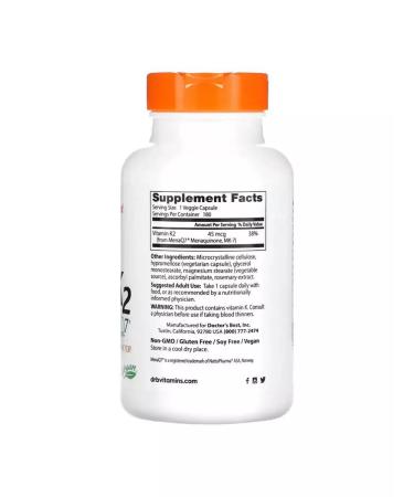 Doctor's Best Vitamin K2 (MK-7 with Menaq7) 180 vegetarian capsules - Buy Online on GoSupps.com