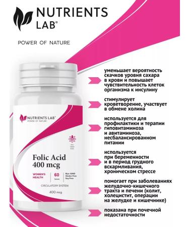Nutrients Lab BAD folic acid 400 g (Folic Acid 400 MCG) 60 caps - Buy Online on GoSupps.com