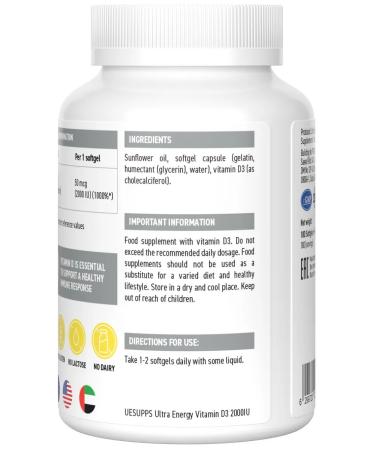 UltraSupps Vitamin D3 Vitamin D3 2000 IU 180 Gel. Capsul - Buy Online on GoSupps.com