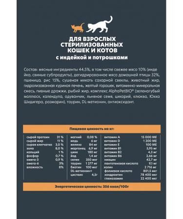 AlphaPet Sterilized cat food turkey 7 kg - Buy Online on GoSupps.com