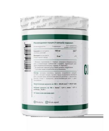 Fitrule Nutrition Kurkumin with piperin Kurkumin with bioperin 90 capsules - Buy Online on GoSupps.com