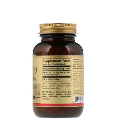 SOLGAR Vitamin D3 D3 600 IU 240mg 120 capsules - Buy Online on GoSupps.com