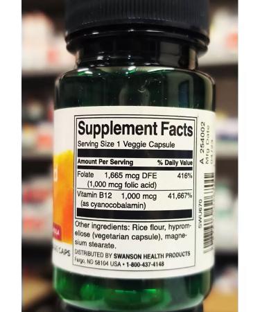 Swanson Folic acid and vitamin B12 30 plant capsules - Buy Online on GoSupps.com