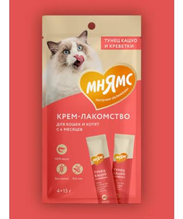 Mnyams Cream-stall for cats with tuna and shrimp 15 g x 4 pcs - Buy Online on GoSupps.com