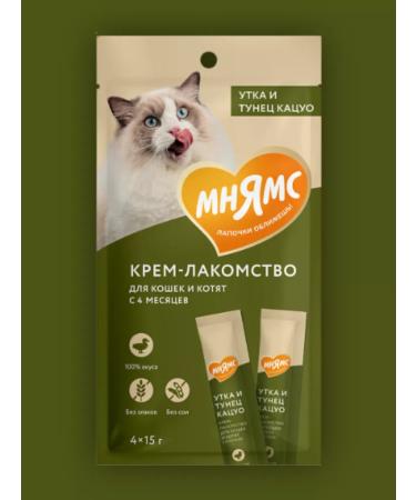 Mnyams Cream for cats with duck and tuna 15 g x 4 pcs - Buy Online on GoSupps.com