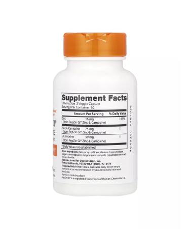 Doctors Best Zinc-l-carnosine complex 120 plant capsules - Buy Online on GoSupps.com