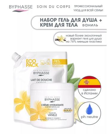 Byphasse Set for shower gel 1 liter + body cream 500 ml - Buy Online on GoSupps.com
